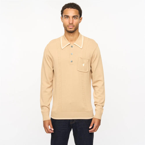 Gabicci Vintage Ned Knitted Polo Top Nutmeg