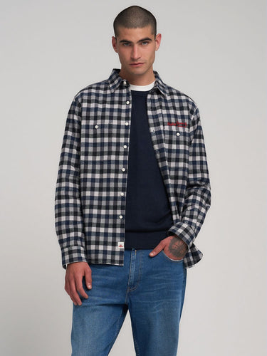 Replay Grid Check Flannel Shirt Navy