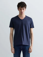 Load image into Gallery viewer, Replay Raw Edge V Neck T-Shirt Navy