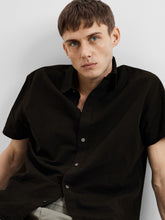 Load image into Gallery viewer, Selected Homme Plain Short Sleeve Linen Mix Shirt Black