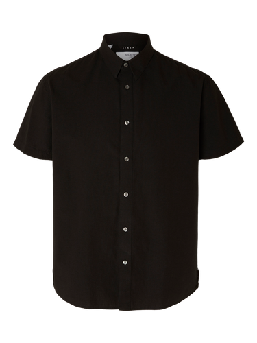 Selected Homme Plain Short Sleeve Linen Mix Shirt Black