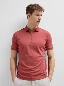 Selected Homme Fave Zip Polo Top Faded Red