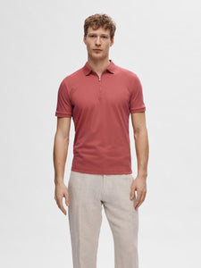 Selected Homme Fave Zip Polo Top Faded Red