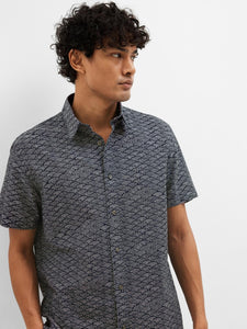 Selected Homme Pattern Short Sleeve Linen Mix Shirt Navy