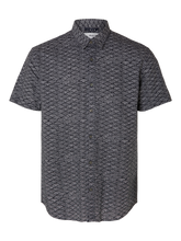 Load image into Gallery viewer, Selected Homme Pattern Short Sleeve Linen Mix Shirt Navy