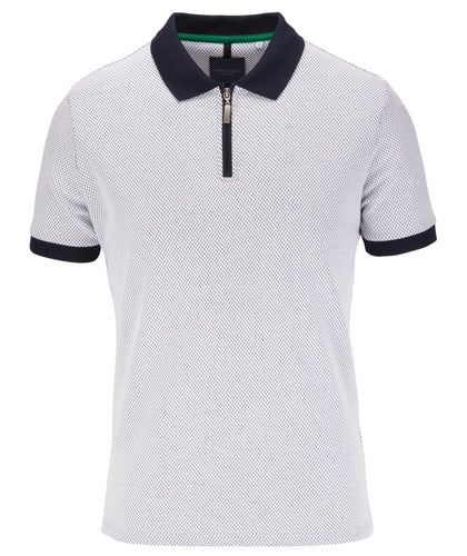 Guide London Textured Zip Polo Top Navy