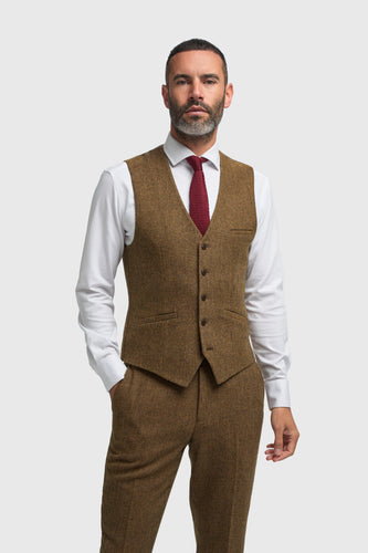 Cavani Thomas Herringbone Waistcoat Brown