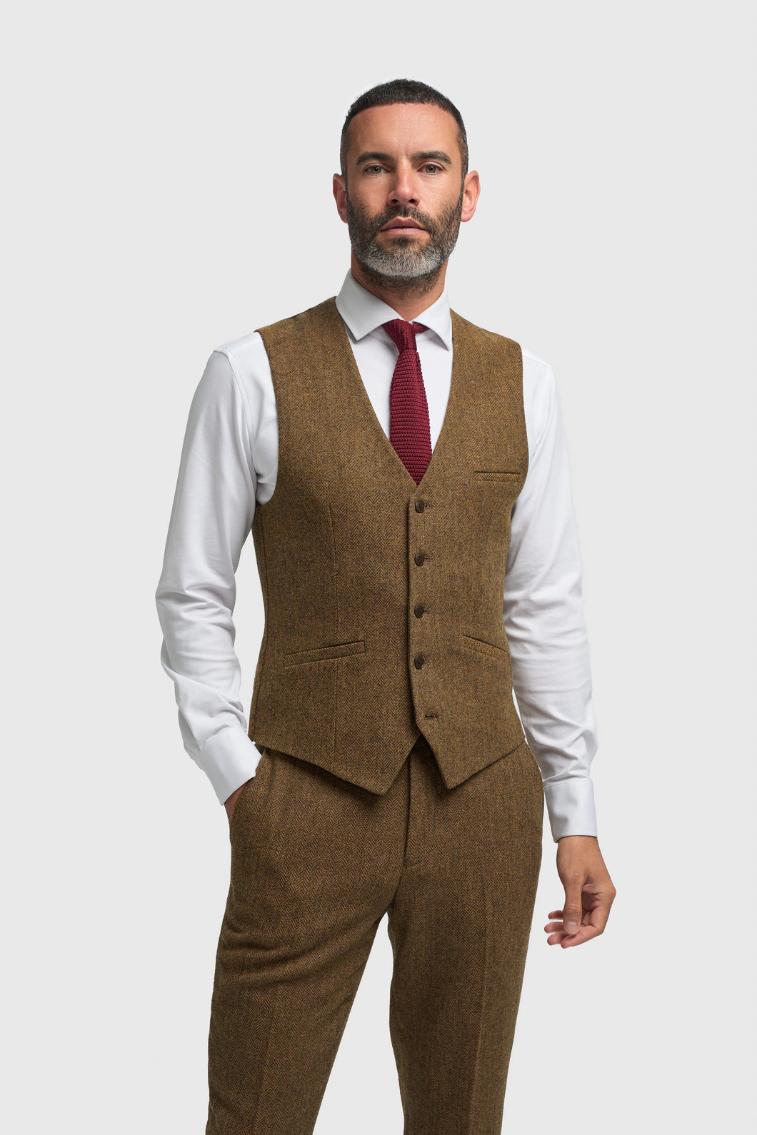 Cavani Thomas Herringbone Waistcoat Brown