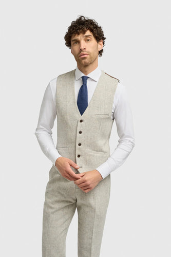 Cavani Thomas Herringbone Waistcoat Pearl Grey