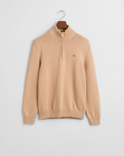 Gant Casual Cotton Half-Zip Sweater Khaki Melange