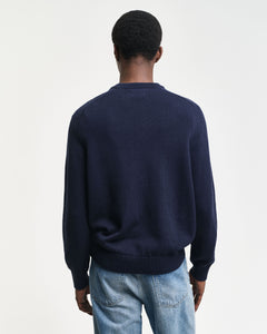 Gant Casual Cotton Crew Neck Sweater Evening Blue