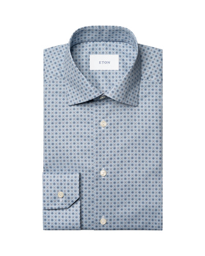 Eton Micro Floral Print Signature Twill Shirt Blue