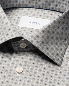 Eton Micro Floral Print Signature Twill Shirt Beige