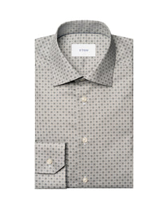 Eton Micro Floral Print Signature Twill Shirt Beige