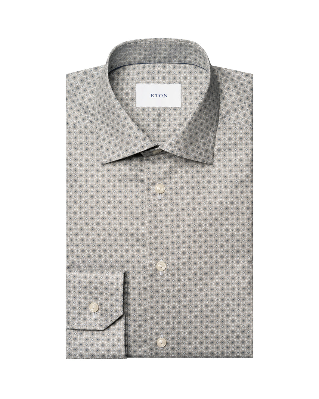 Eton Micro Floral Print Signature Twill Shirt Beige