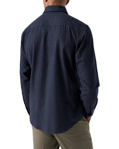 Eton Solid Flannel Shirt Navy