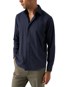 Eton Solid Flannel Shirt Navy