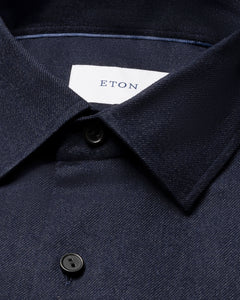 Eton Solid Flannel Shirt Navy