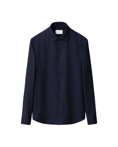 Eton Solid Flannel Shirt Navy
