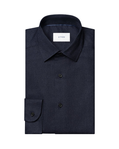 Eton Solid Flannel Shirt Navy