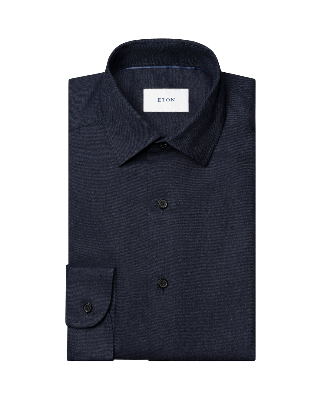 Eton Solid Flannel Shirt Navy