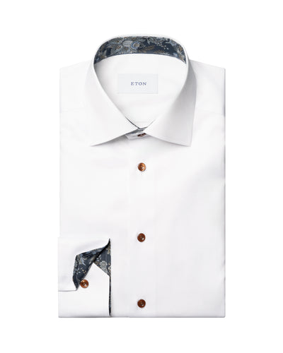 Eton Floral Effect Signature Twill Shirt White