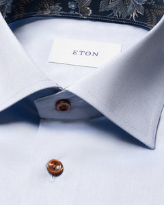 Eton Floral Effect Signature Twill Shirt Blue
