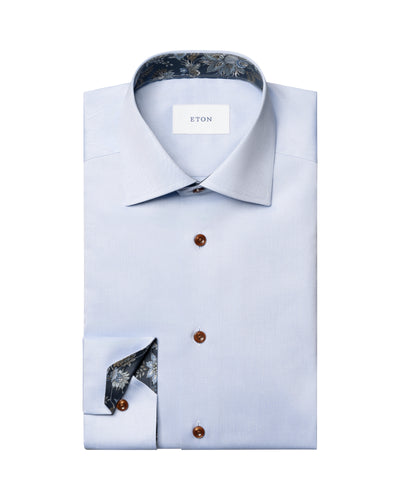 Eton Floral Effect Signature Twill Shirt Blue