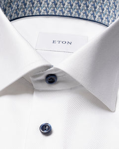 Eton Geometric Effect Textured Twill Shirt White