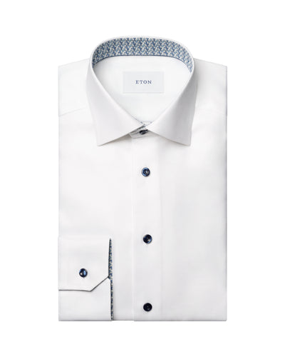 Eton Geometric Effect Textured Twill Shirt White