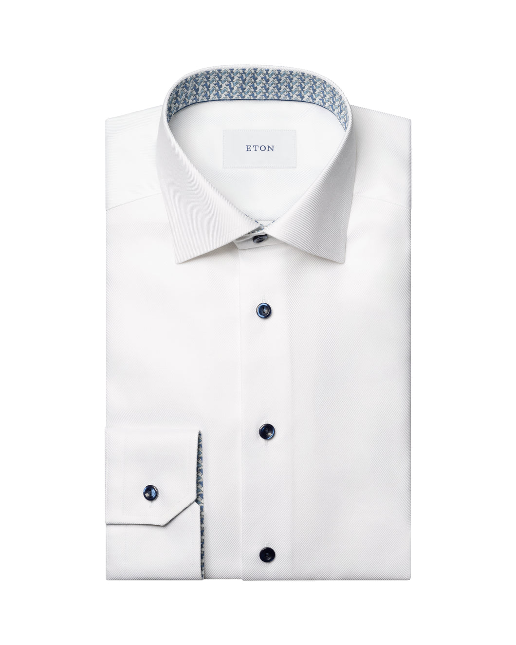 Eton Geometric Effect Textured Twill Shirt White