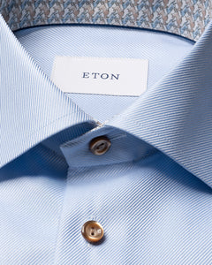 Eton Geometric Effect Textured Twill Shirt Blue