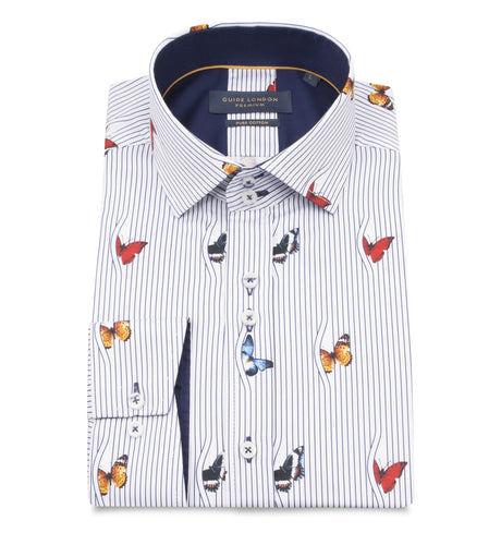 Guide London Stripe Butterfly Print Shirt White