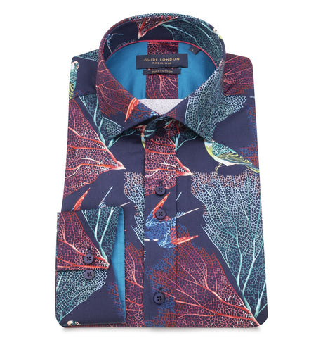 Guide London Leaf Parrot Print Shirt Navy