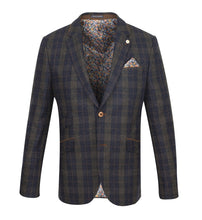 Load image into Gallery viewer, Guide London Navy Check Jacket with Tan Trim