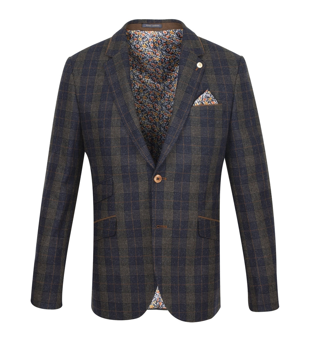 Guide London Navy Check Jacket with Tan Trim