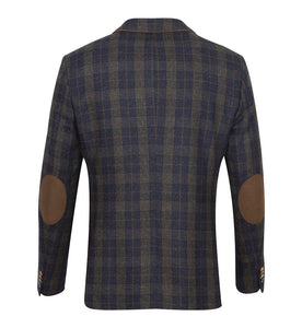 Guide London Navy Check Jacket with Tan Trim