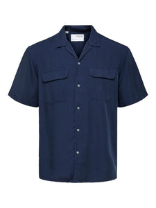 Selected Homme Cuban Collar Shirt Navy