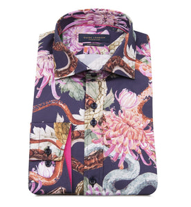 Guide London Summer All Over Printed Shirt Navy (LS75447)