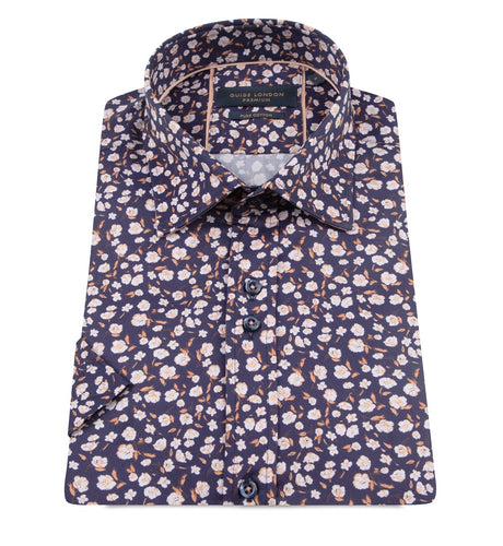 Guide London Peach Floral Shirt Navy