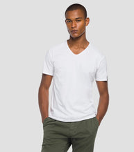 Load image into Gallery viewer, Replay Raw Cut V Neck T-Shirt White