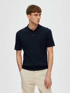 Selected Homme Madden Cable Knit Polo Navy