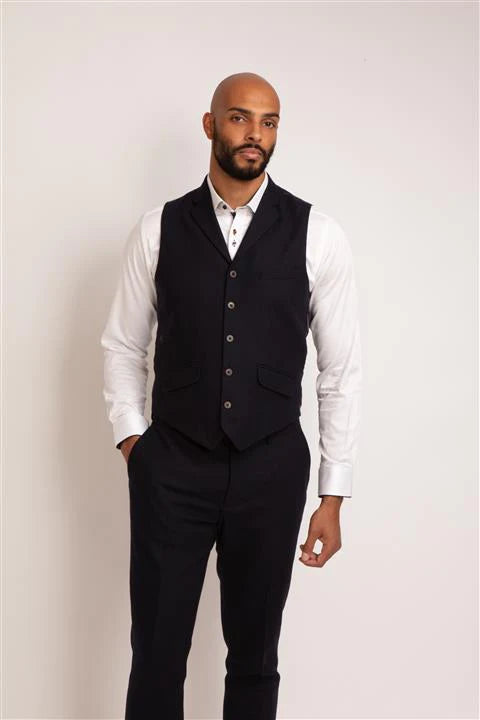 Guide London Textured Wool Mix Waistcoat Navy TS2 MENSWEAR