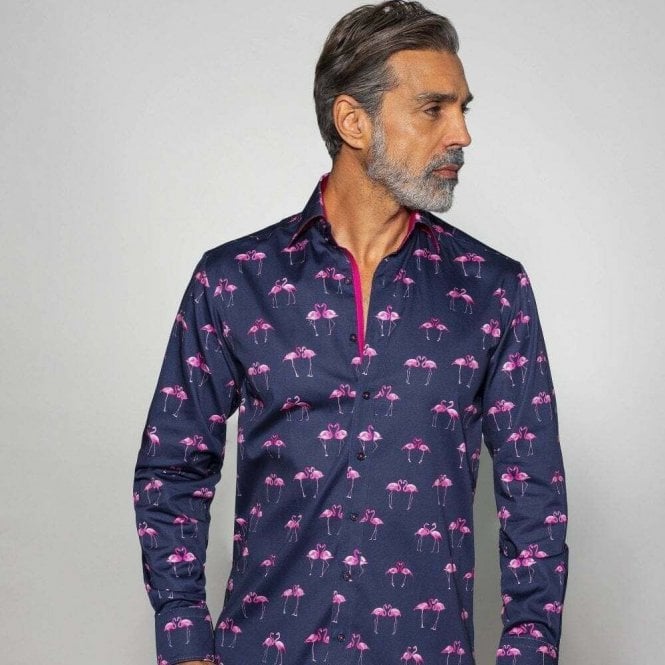 Claudio Lugli Flamingo Print Shirt Navy