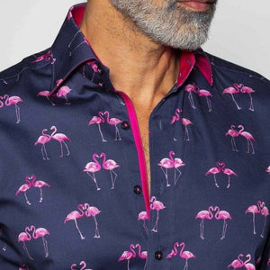 Claudio Lugli Flamingo Print Shirt Navy