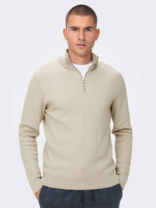 Only & Sons Phil Half Zip Jumper Stone