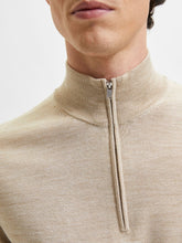 Load image into Gallery viewer, Selected Homme Town Merino Half Zip Knit Sand