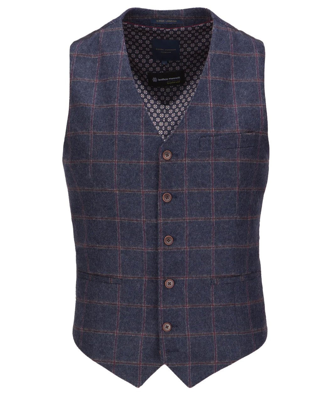 Guide London Brushed Tweed Check Waistcoat Blue